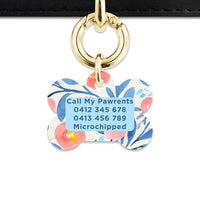 Bailey And Bone Pet Tag Blue And Pink Watercolour Flowers Pet Tag