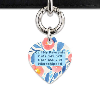 Bailey And Bone Pet Tag Blue And Pink Watercolour Flowers Pet Tag