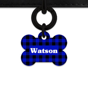 Bailey And Bone Pet Tag Blue Plaid Pet Tag