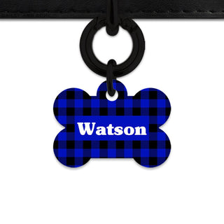 Bailey And Bone Pet Tag Blue Plaid Pet Tag