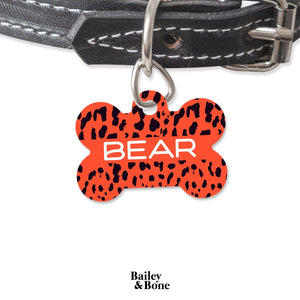 Bailey And Bone Pet Tag Bone Black And Orange Animal Print Pet Tag