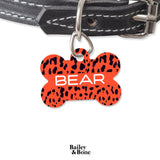 Bailey And Bone Pet Tag Bone Black And Orange Animal Print Pet Tag