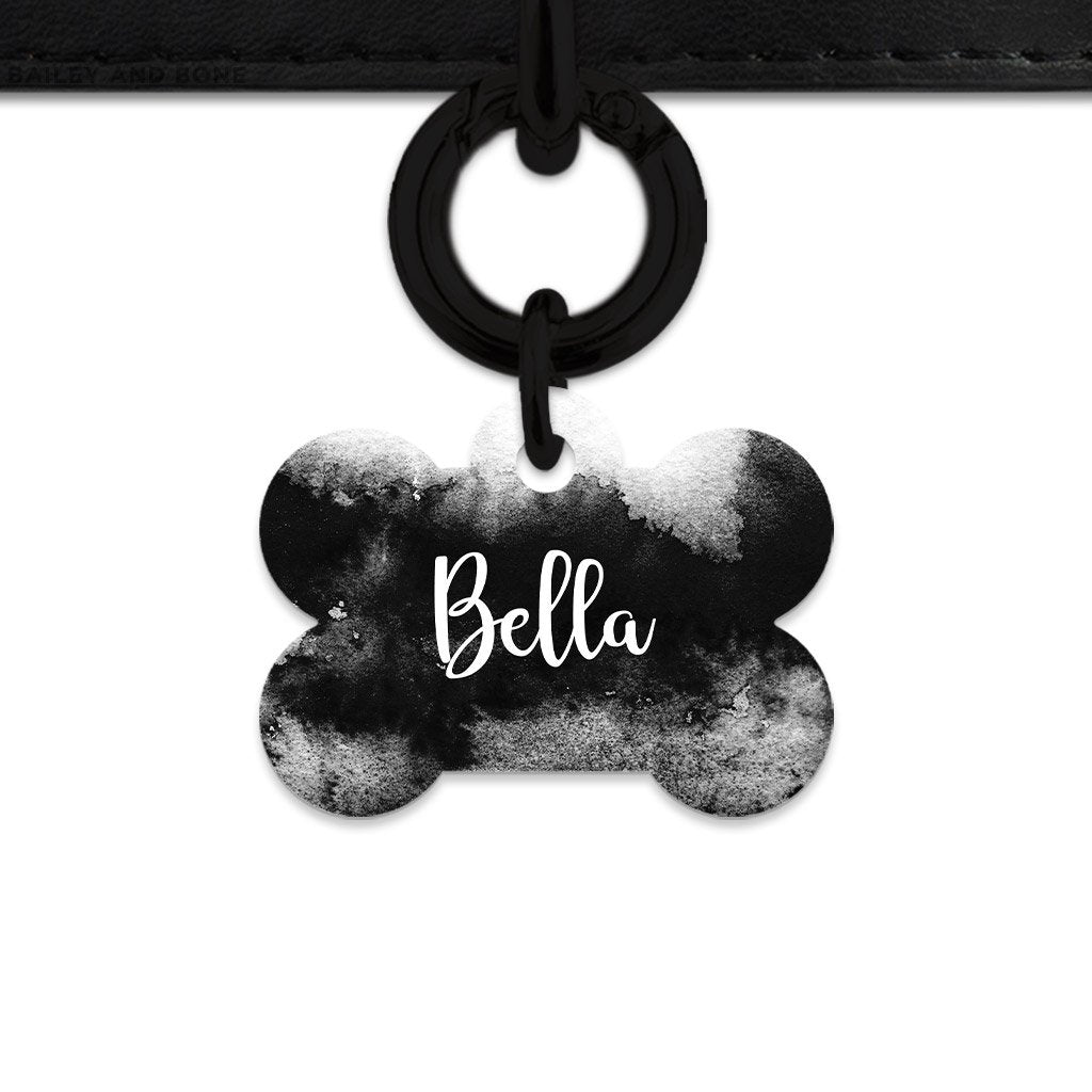 Bailey And Bone Pet Tag Bone / Black Black And White Ink Marble Pet Tag