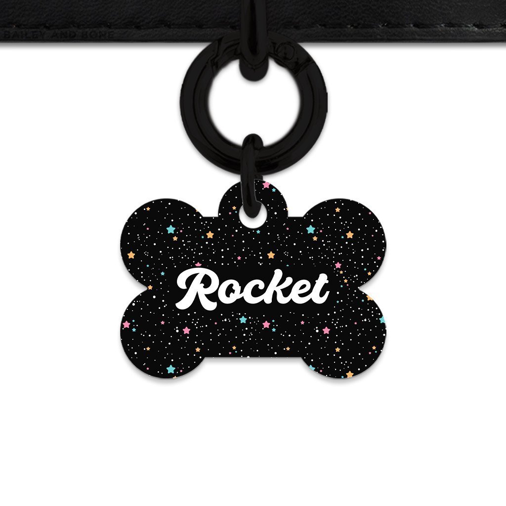 Bailey And Bone Pet Tag Bone / Black Black Pastel Stars Pet Tag