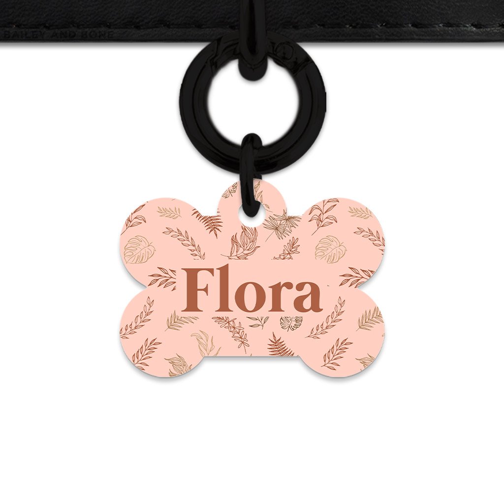 Bailey And Bone Pet Tag Bone / Black Boho Brown Leaves Pet Tag