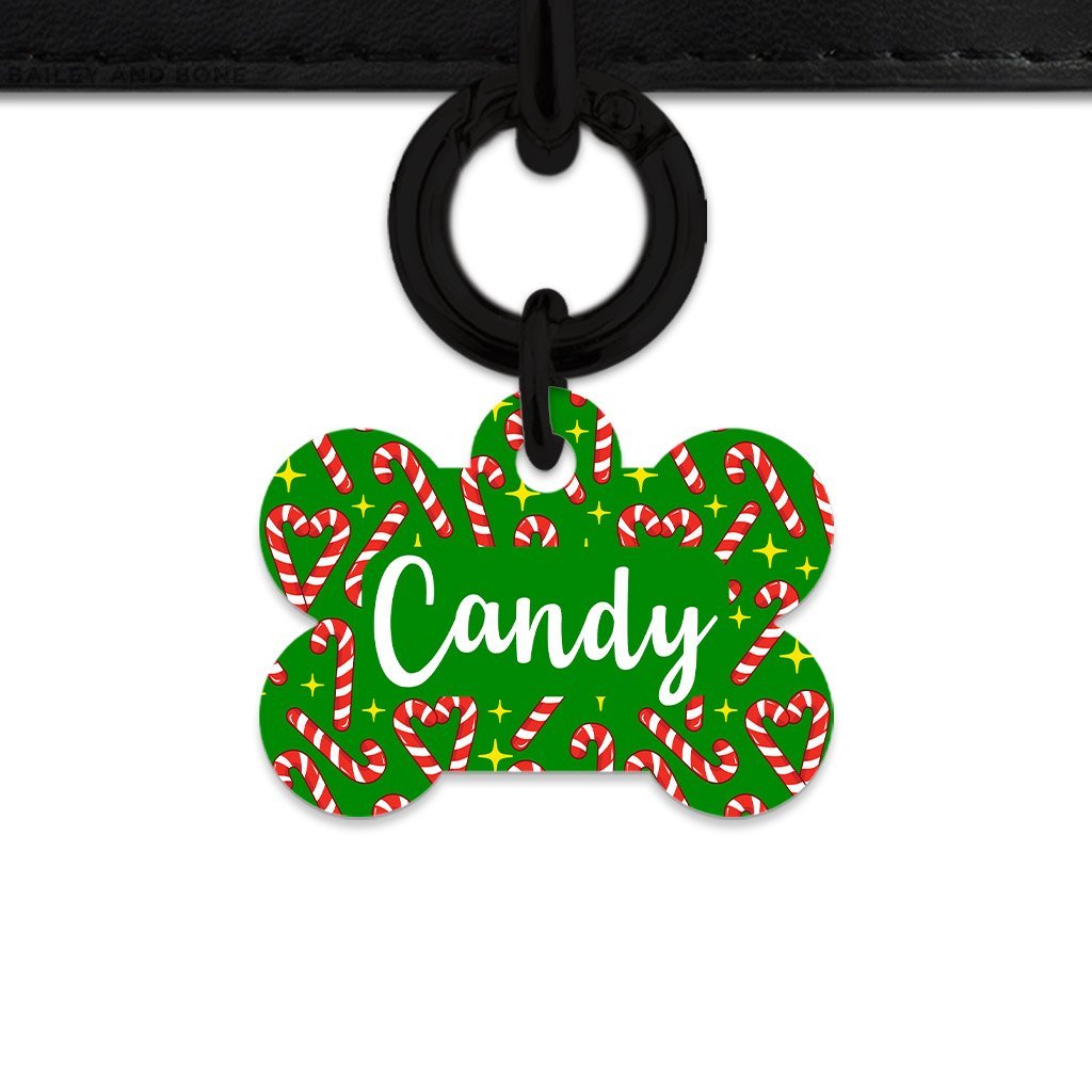 Bailey And Bone Pet Tag Bone / Black Candy Canes Pet Tag