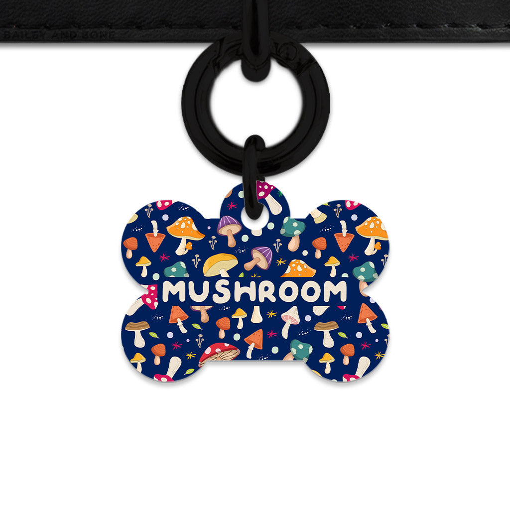 Bailey And Bone Pet Tag Bone / Black Garden Mushrooms Pet Tag