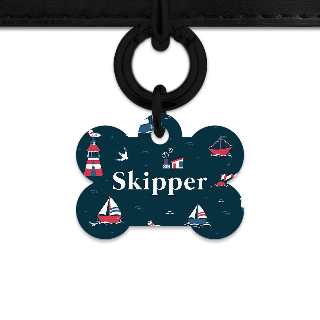 Bailey And Bone Pet Tag Bone / Black Navy Blue Boats Pet Tag