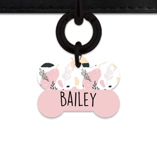 Bailey And Bone Pet Tag Bone / Black Pastel Painted Leaves Pet Tag