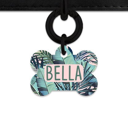 Bailey And Bone Pet Tag Bone / Black Pink And Green Palms Pet Tag