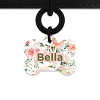 Bailey And Bone Pet Tag Bone / Black Pink And Green Roses Pet Tag