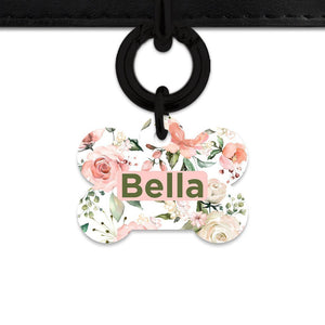 Bailey And Bone Pet Tag Bone / Black Pink And Green Roses Pet Tag