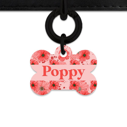 Bailey And Bone Pet Tag Bone / Black Pink And Red Poppy Pet Tag