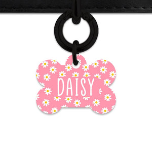 Bailey And Bone Pet Tag Bone / Black Pink Daisy Pattern Pet Tag
