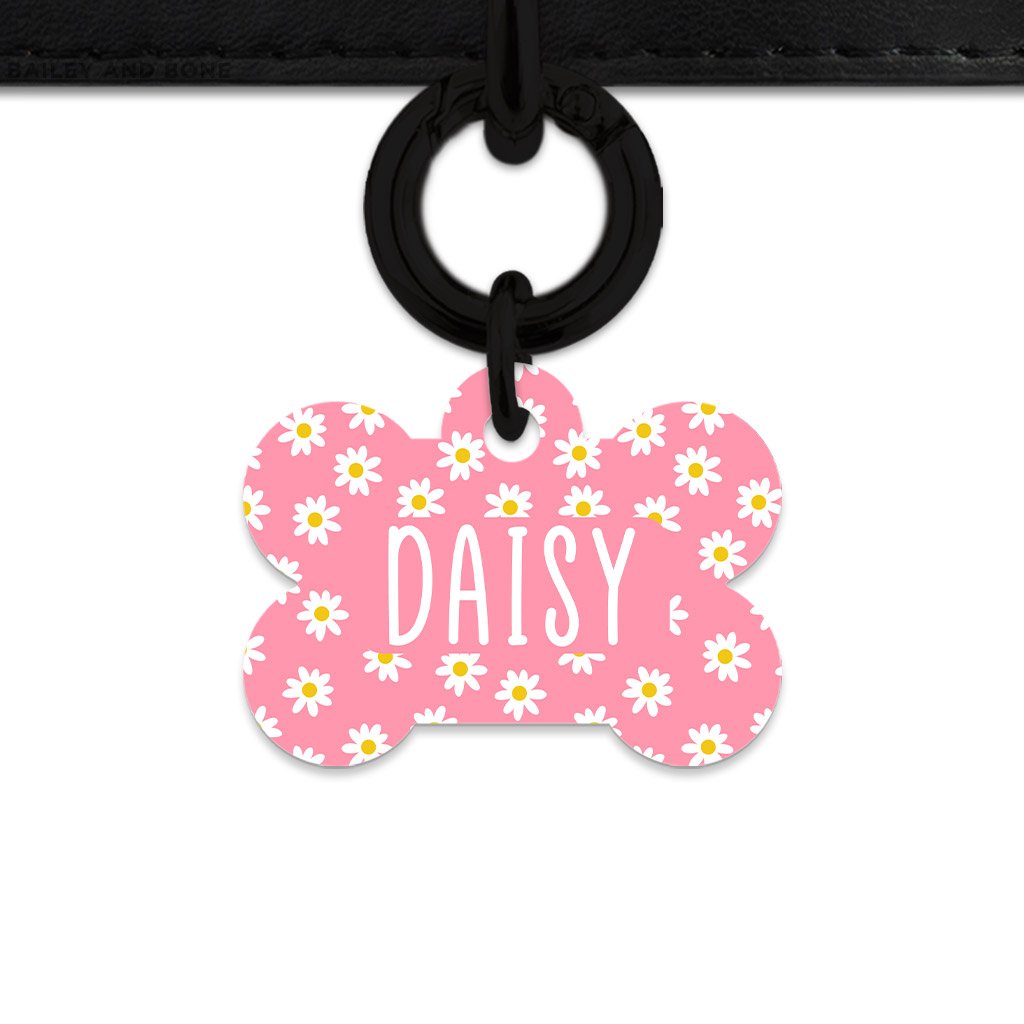 Bailey And Bone Pet Tag Bone / Black Pink Daisy Pattern Pet Tag