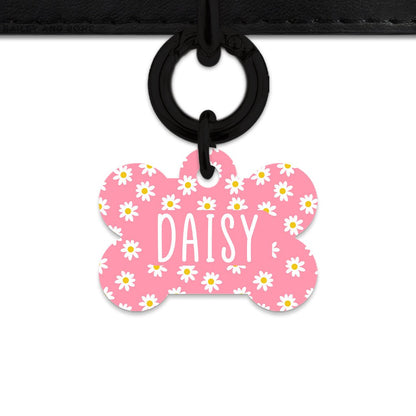 Bailey And Bone Pet Tag Bone / Black Pink Daisy Pattern Pet Tag