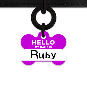 Bailey And Bone Pet Tag Bone / Black Purple Hello My Name Is Pet Tag