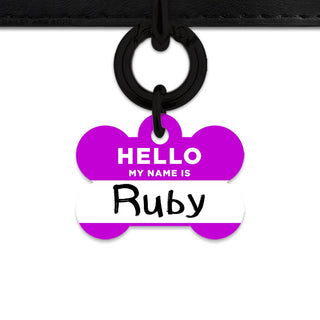 Bailey And Bone Pet Tag Bone / Black Purple Hello My Name Is Pet Tag