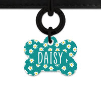 Bailey And Bone Pet Tag Bone / Black Teal Daisy Pattern Pet Tag