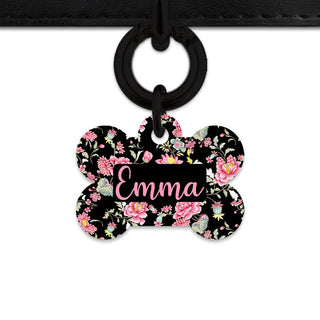 Bailey And Bone Pet Tag Bone / Black Vintage Pink Flowers Pet Tag