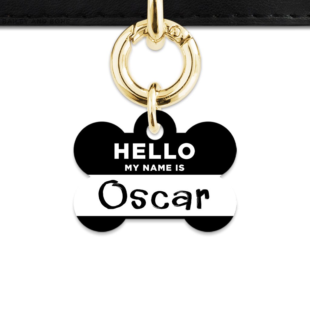 Bailey And Bone Pet Tag Bone / Gold Black Hello My Name Is Pet Tag