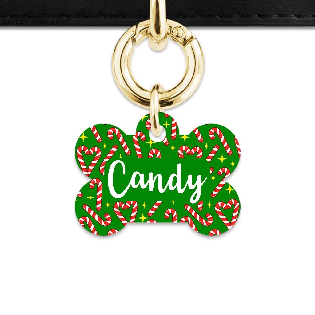Bailey And Bone Pet Tag Bone / Gold Candy Canes Pet Tag