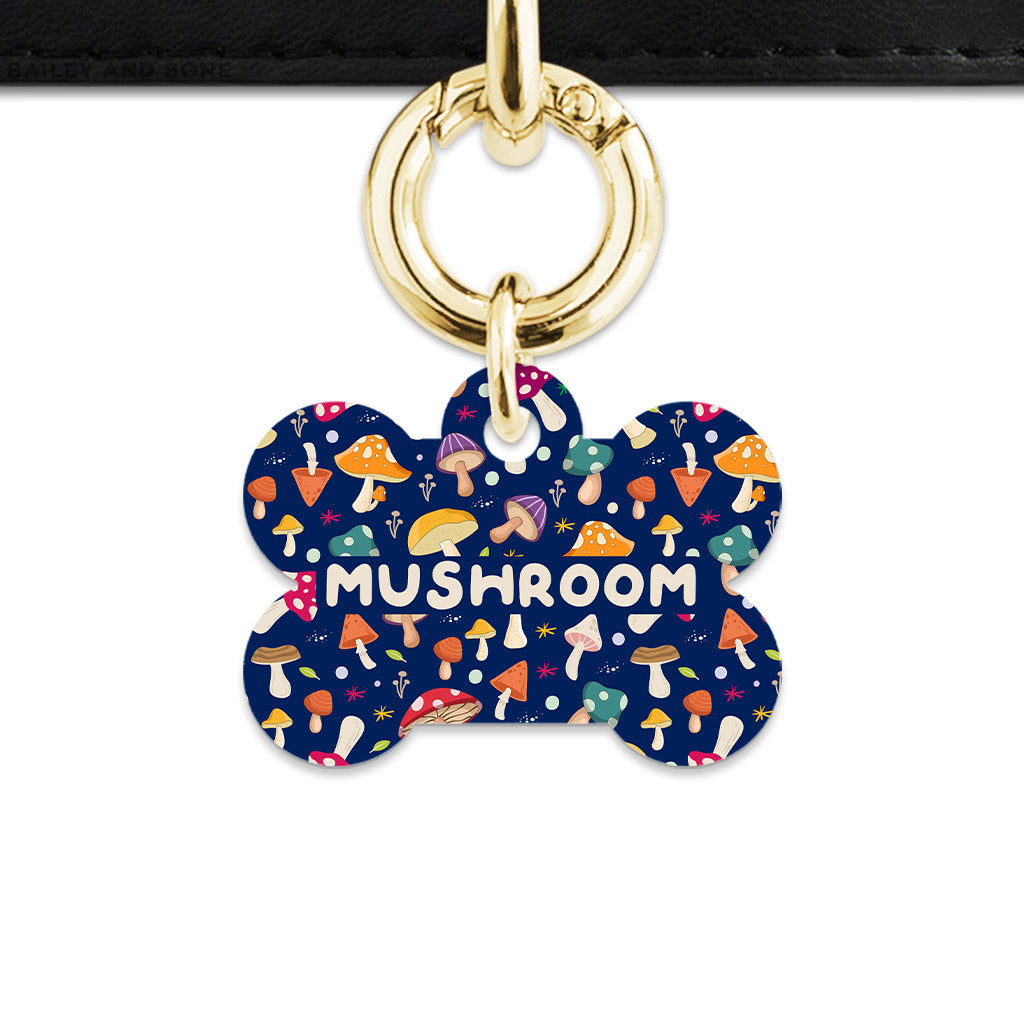 Bailey And Bone Pet Tag Bone / Gold Garden Mushrooms Pet Tag