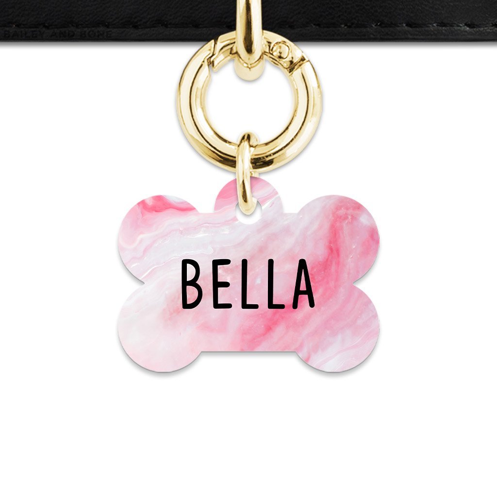 Bailey And Bone Pet Tag Bone / Gold Light Pink Marble Pet Tag