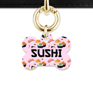 Bailey And Bone Pet Tag Bone / Gold Light Pink Sushi Pattern Pet Tag
