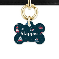 Bailey And Bone Pet Tag Bone / Gold Navy Blue Boats Pet Tag