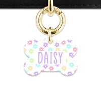 Bailey And Bone Pet Tag Bone / Gold Pastel Daisy Pattern Pet Tag