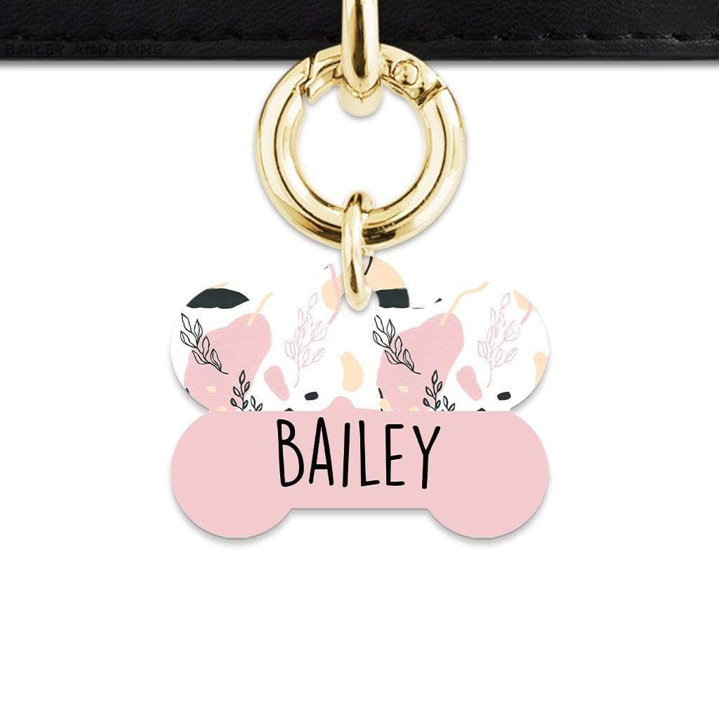 Bailey And Bone Pet Tag Bone / Gold Pastel Painted Leaves Pet Tag