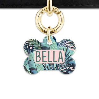 Bailey And Bone Pet Tag Bone / Gold Pink And Green Palms Pet Tag