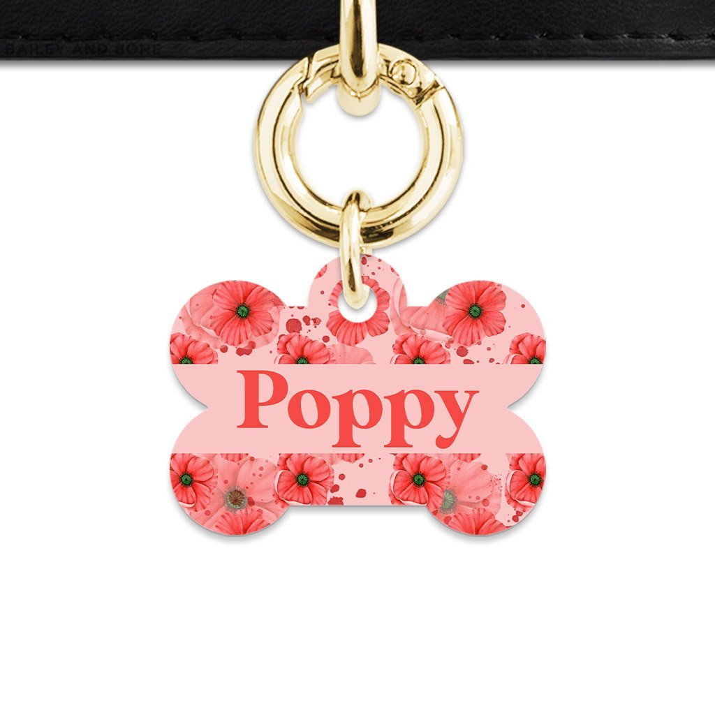 Bailey And Bone Pet Tag Bone / Gold Pink And Red Poppy Pet Tag