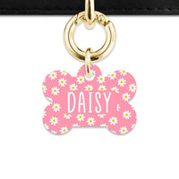 Bailey And Bone Pet Tag Bone / Gold Pink Daisy Pattern Pet Tag
