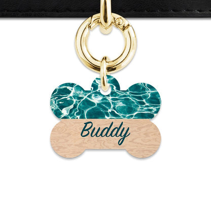Bailey And Bone Pet Tag Bone / Gold Plywood And Water Pet Tag