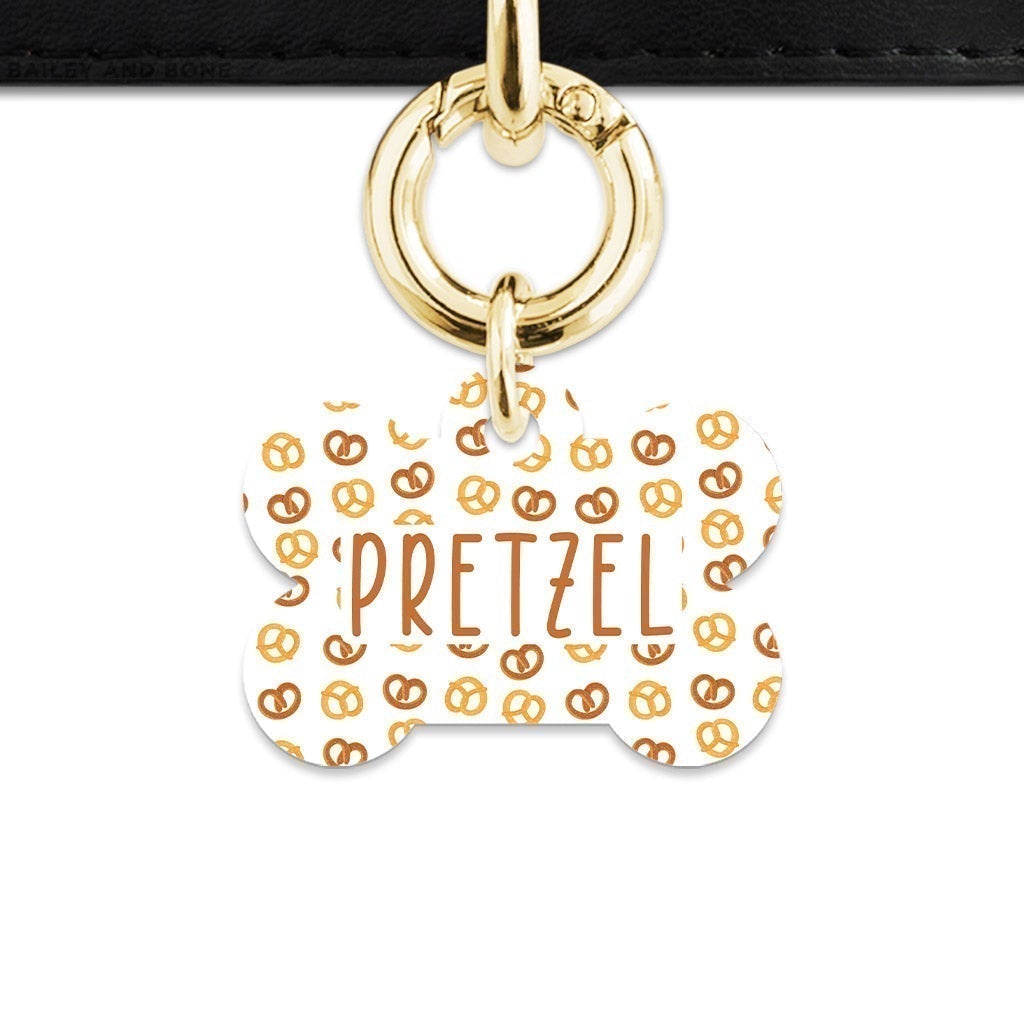 Bailey And Bone Pet Tag Bone / Gold Pretzels Pattern Pet Tag