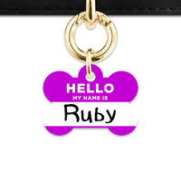 Bailey And Bone Pet Tag Bone / Gold Purple Hello My Name Is Pet Tag