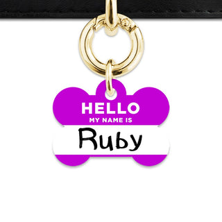 Bailey And Bone Pet Tag Bone / Gold Purple Hello My Name Is Pet Tag