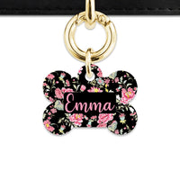 Bailey And Bone Pet Tag Bone / Gold Vintage Pink Flowers Pet Tag