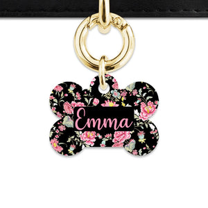Bailey And Bone Pet Tag Bone / Gold Vintage Pink Flowers Pet Tag