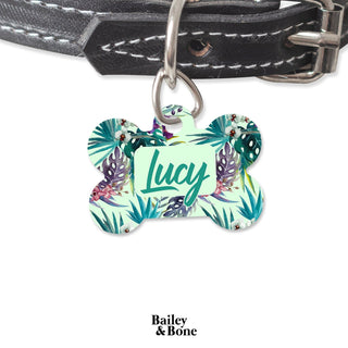 Bailey And Bone Pet Tag Bone Green And Purple Ferns Pet Tag