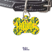 Bailey And Bone Pet Tag Bone Green And Yellow Cactus Pet Tag