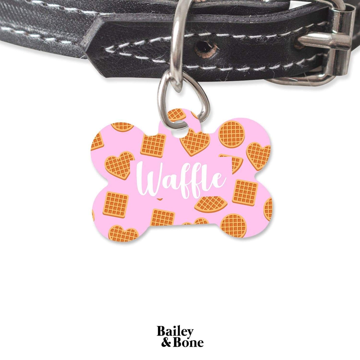 Bailey And Bone Pet Tag Bone Light Pink Waffles Pattern Pet Tag