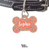 Bailey And Bone Pet Tag Bone Orange Boho Flowers Pet Tag
