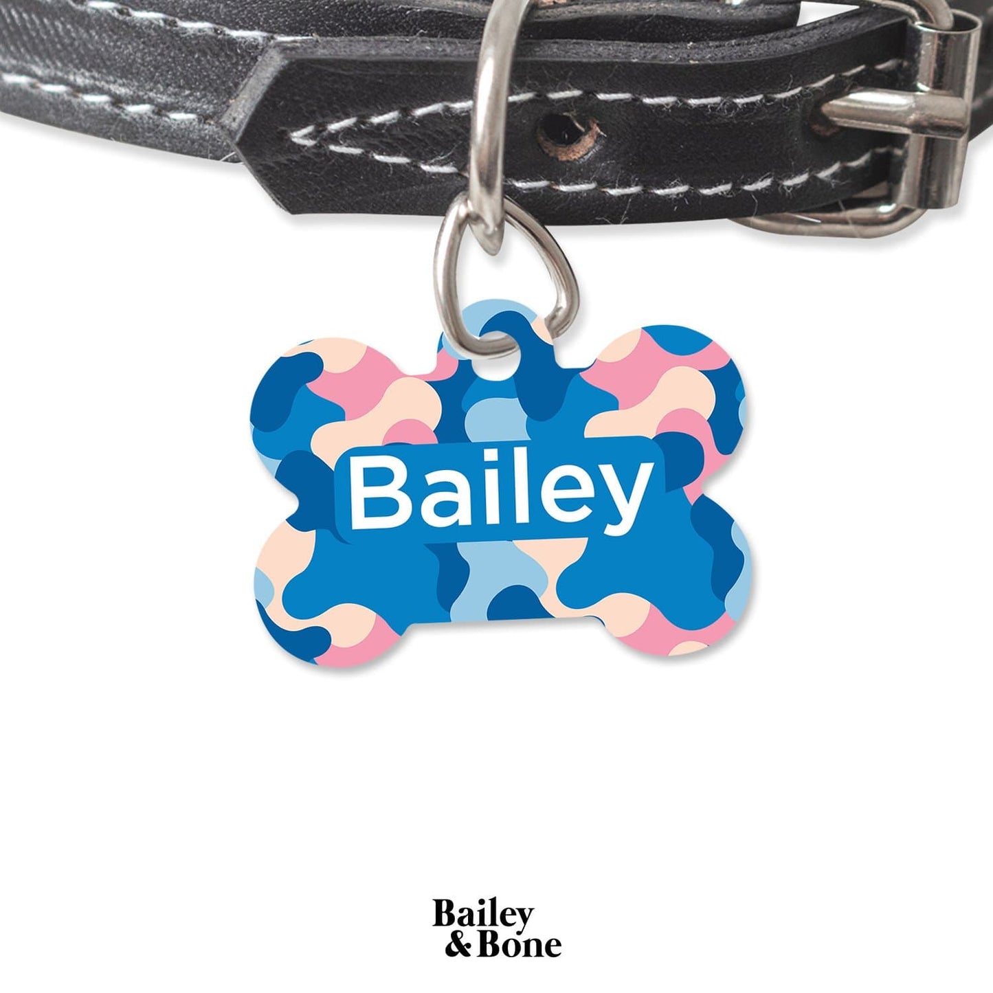 Bailey And Bone Pet Tag Bone Pastel Blue Camo Pattern Pet Tag