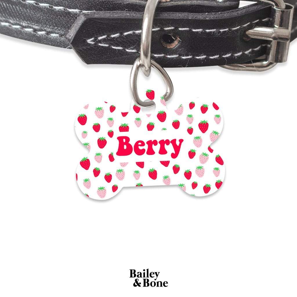 Bailey And Bone Pet Tag Bone Pink And Red Strawberries Pet Tag