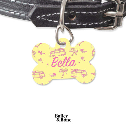 Bailey And Bone Pet Tag Bone Pink And Yellow Beach Pet Tag