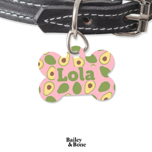Bailey And Bone Pet Tag Bone Pink Avocados Pet Tag