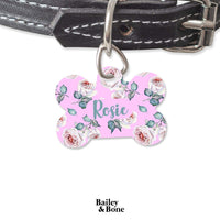 Bailey And Bone Pet Tag Bone Pink Mystic Roses Pet Tag